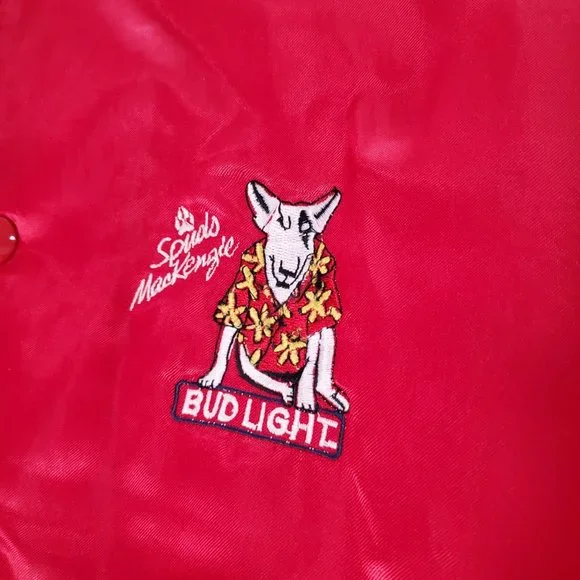 VINTAGE Bud Light Spuds‎ MacKenzie Dog Men Varsity Jacket Large Red Made In USA